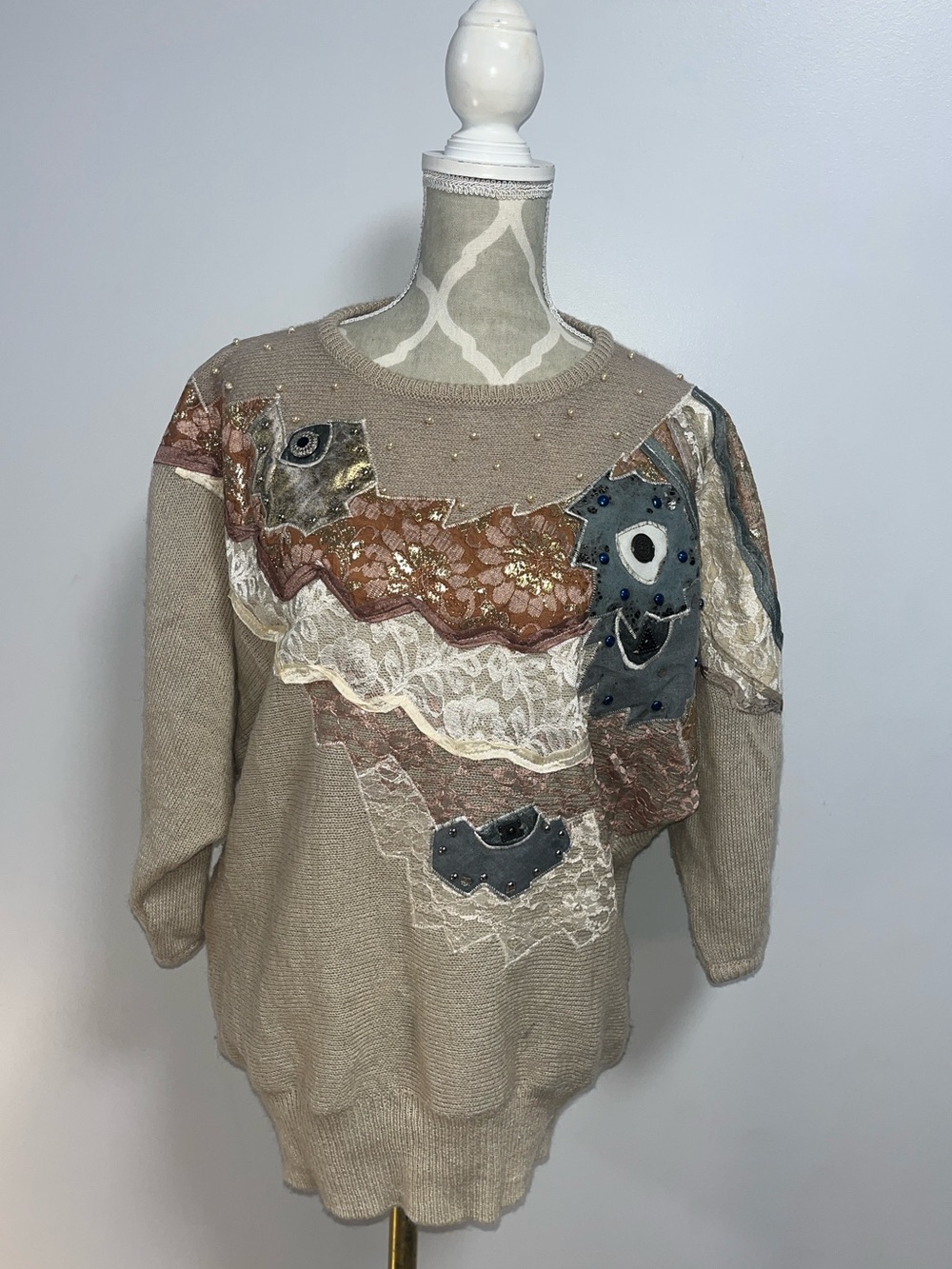 Vintage Au Contraire Art-to-Wear Fish Appliqué Sweater
